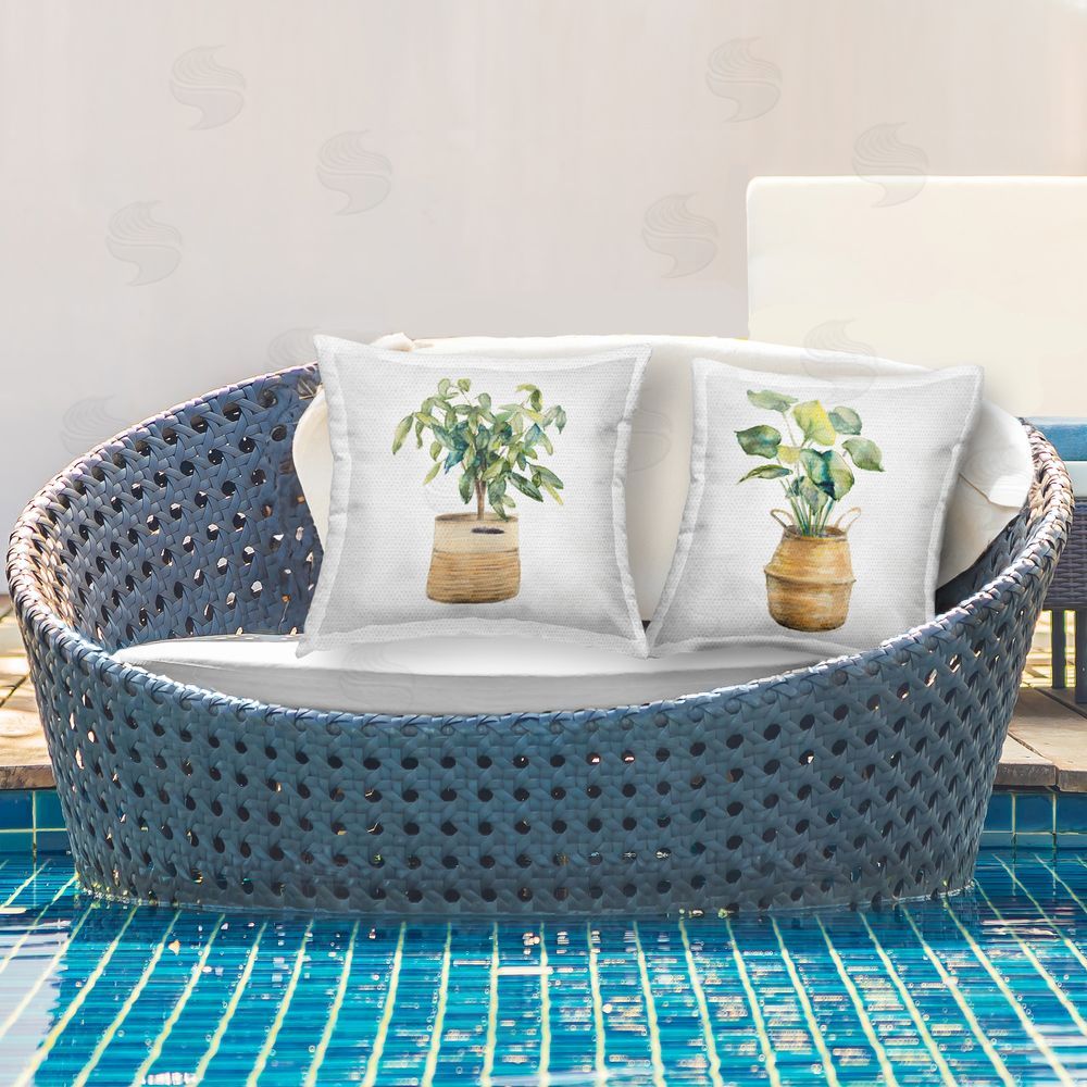 Julie T. Chapman Lush Houseplants in Wicker Pots Outdoor Quick-Dry Polyester Printed Throw Pillow in Back Yard