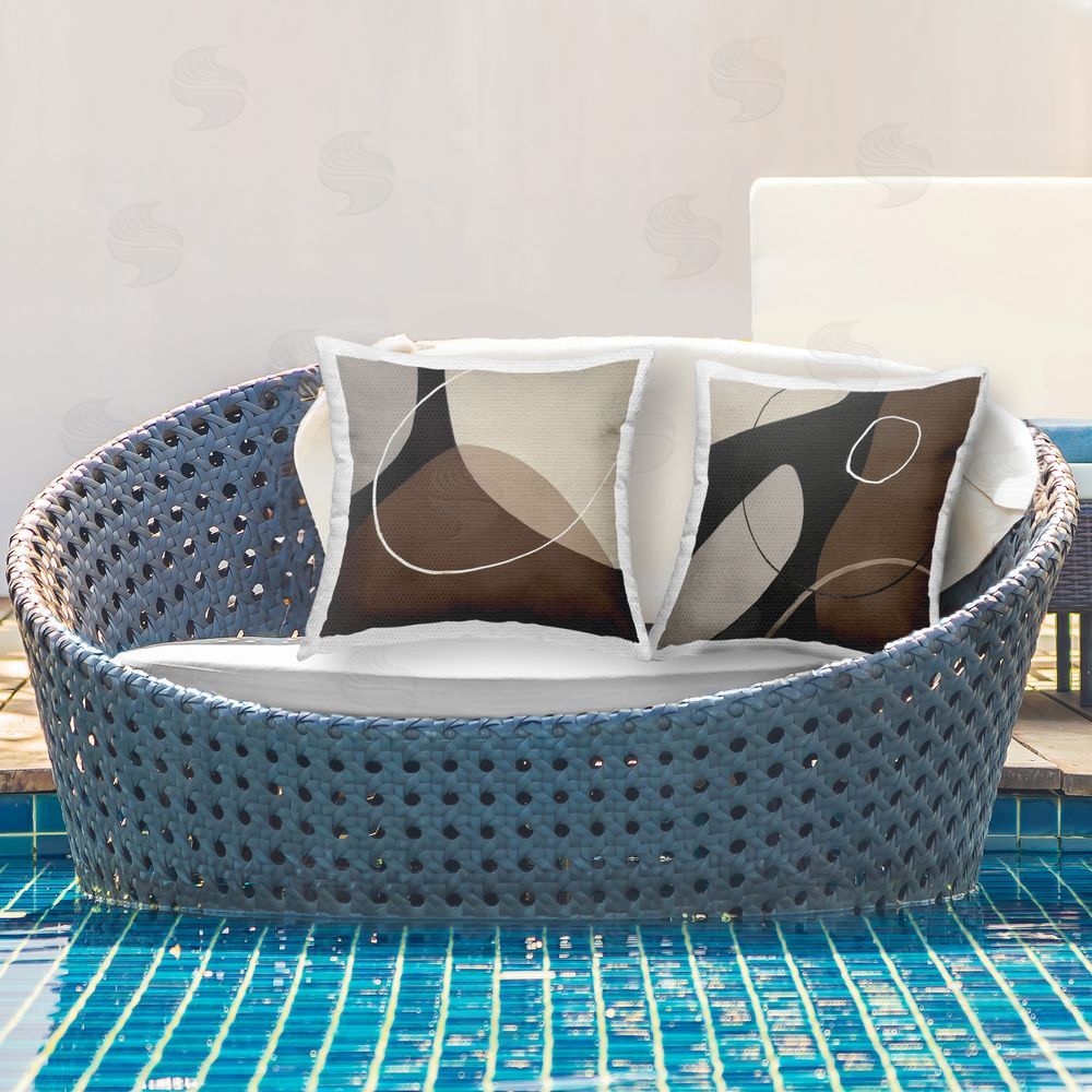 Patricia Pinto Classic Abstract Shape Neutral Tone Outdoor Quick-Dry Polyester Printed Throw Pillow in Back Yard