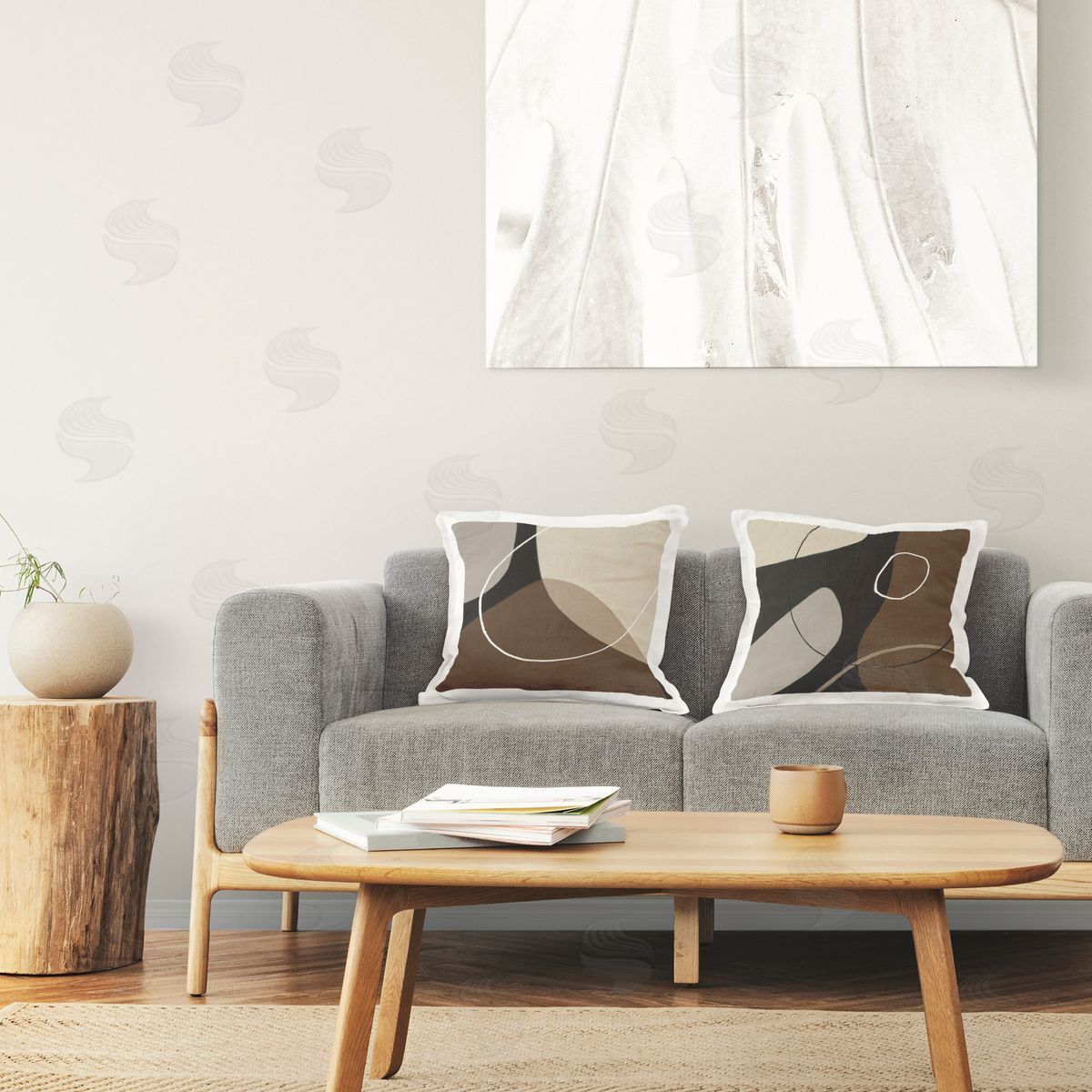 Patricia Pinto Classic Abstract Shape Neutral Tone Printed Plush Polyester Throw Pillow