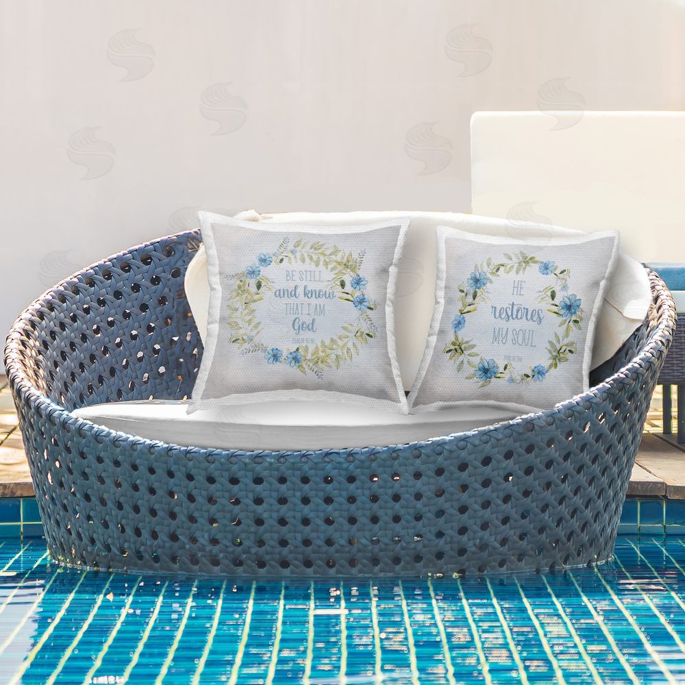 Kevin Daniel Be Still Restores Psalm Outdoor Quick-Dry Polyester Printed Throw Pillow in Back Yard