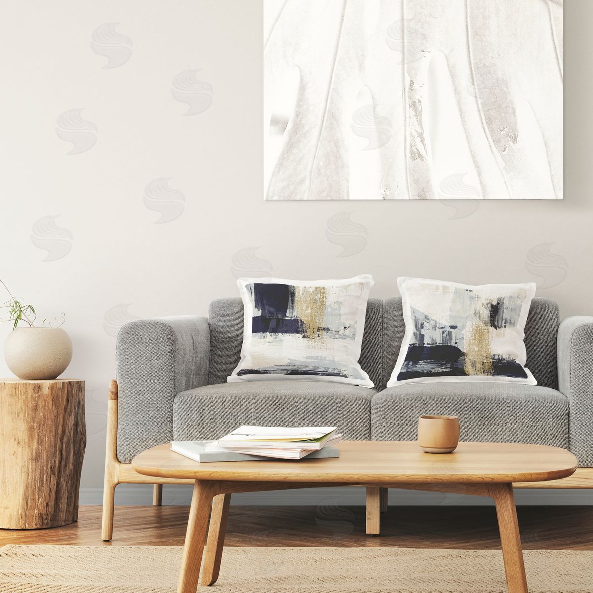 Alan Majchrowicz Patchy Navy Gold Abstract Printed Plush Polyester Throw Pillow