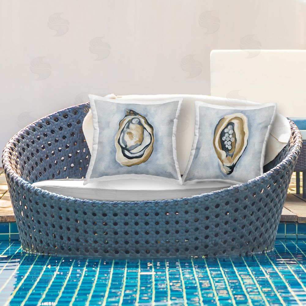 Yvette St. Amant Oyster with Pearls Outdoor Quick-Dry Polyester Printed Throw Pillow in Back Yard
