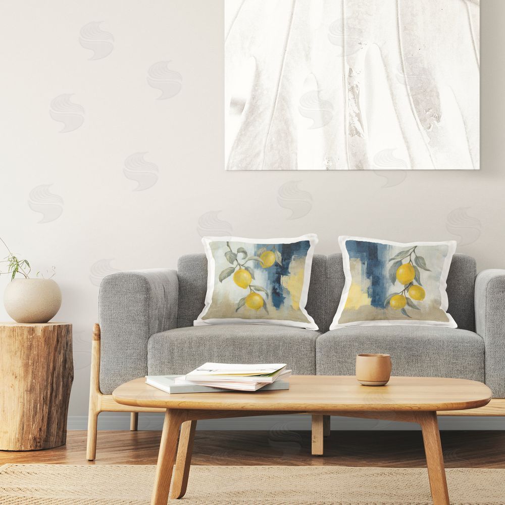 Silvia Vassileva Abstract Hanging Lemon Fruits Printed Plush Polyester Throw Pillow On Chair