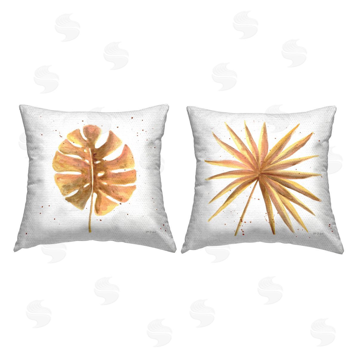 Yvette St. Amant Golden Palm Monstera Leaves Outdoor Quick-Dry Polyester Printed Throw Pillow