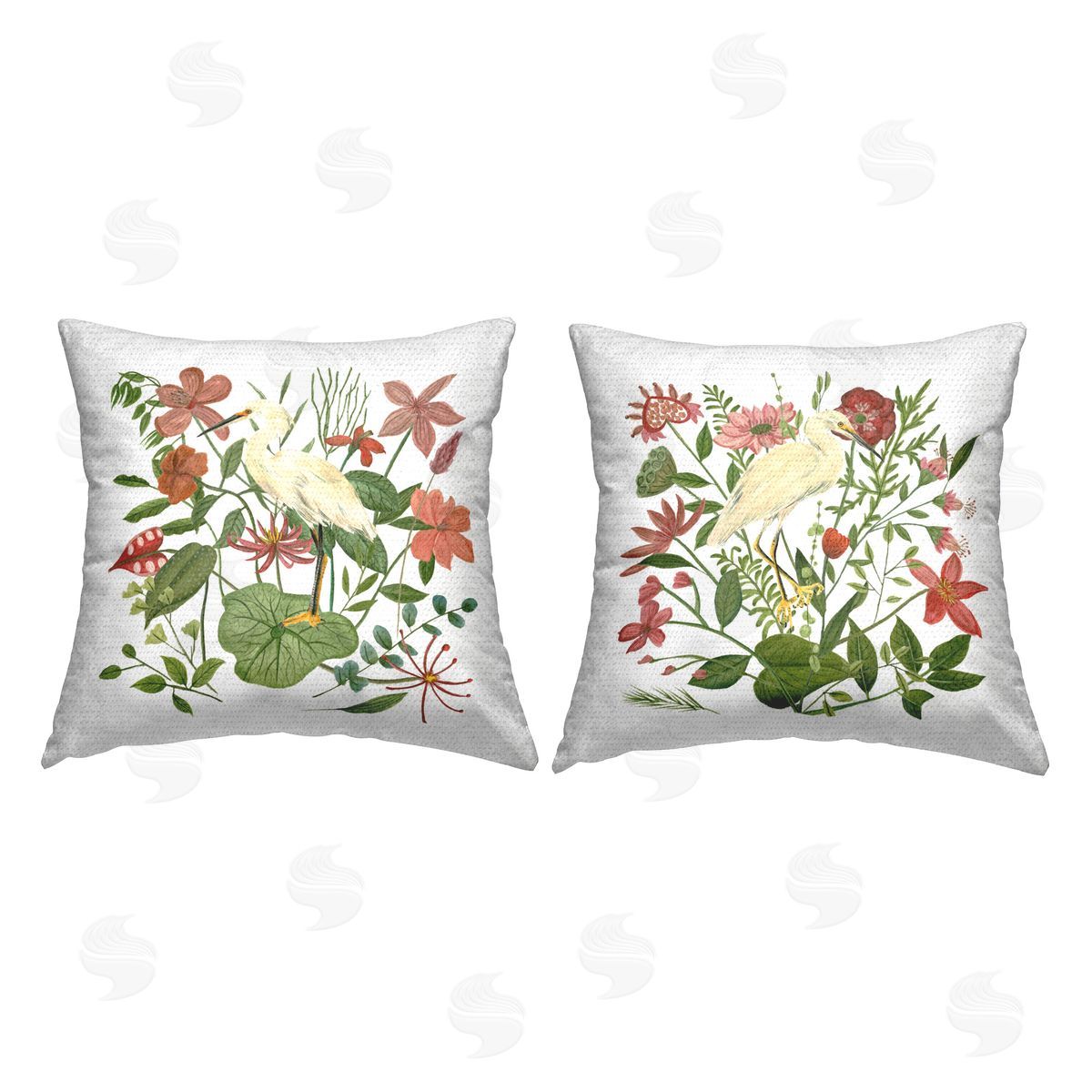 Stupell Studio Egrets Color Pop Flowers Outdoor Quick-Dry Polyester Printed Throw Pillow