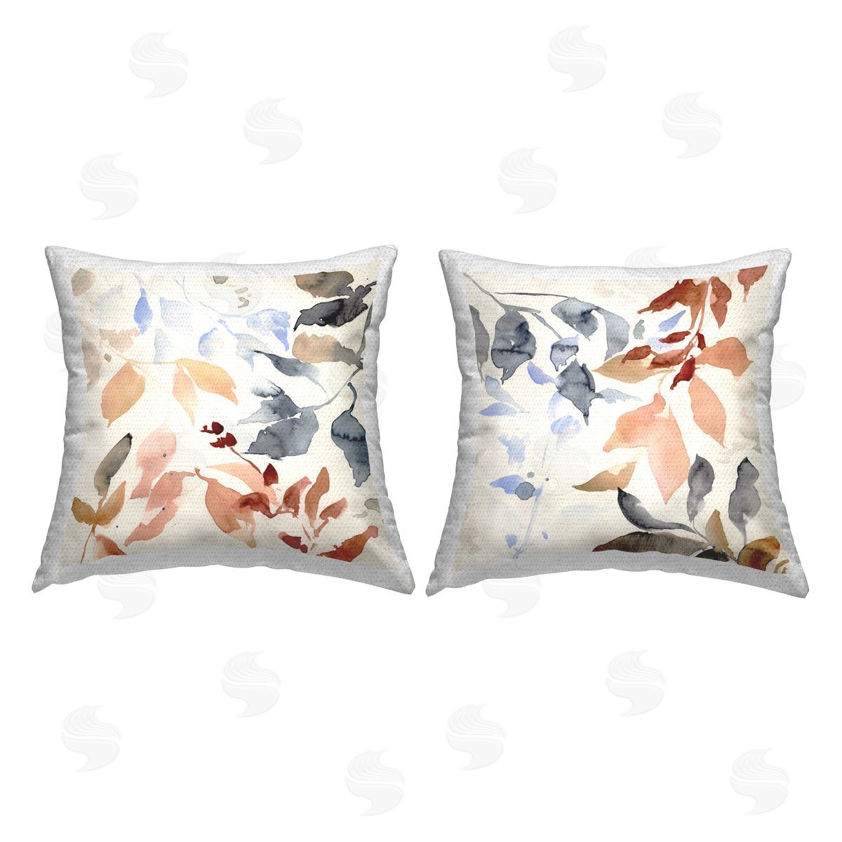 Victoria Barnes Neutral Watercolor Leaves Outdoor Quick-Dry Polyester Printed Throw Pillow