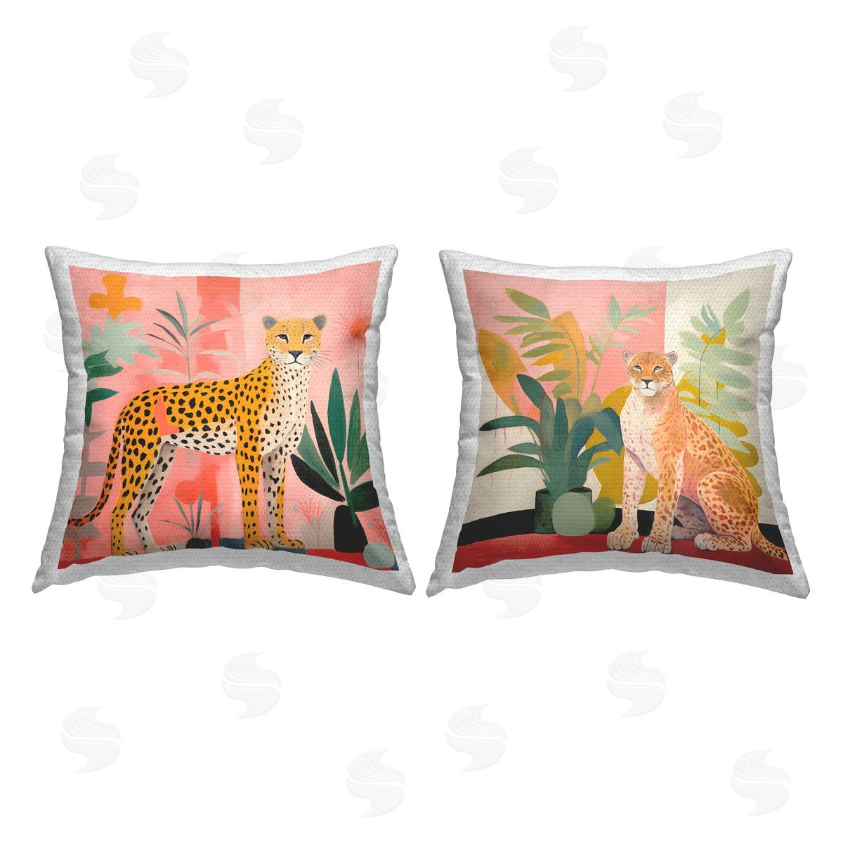 Stupell Studio Jaguar Leopard Potted Palms  Outdoor Quick-Dry Polyester Printed Throw Pillow
