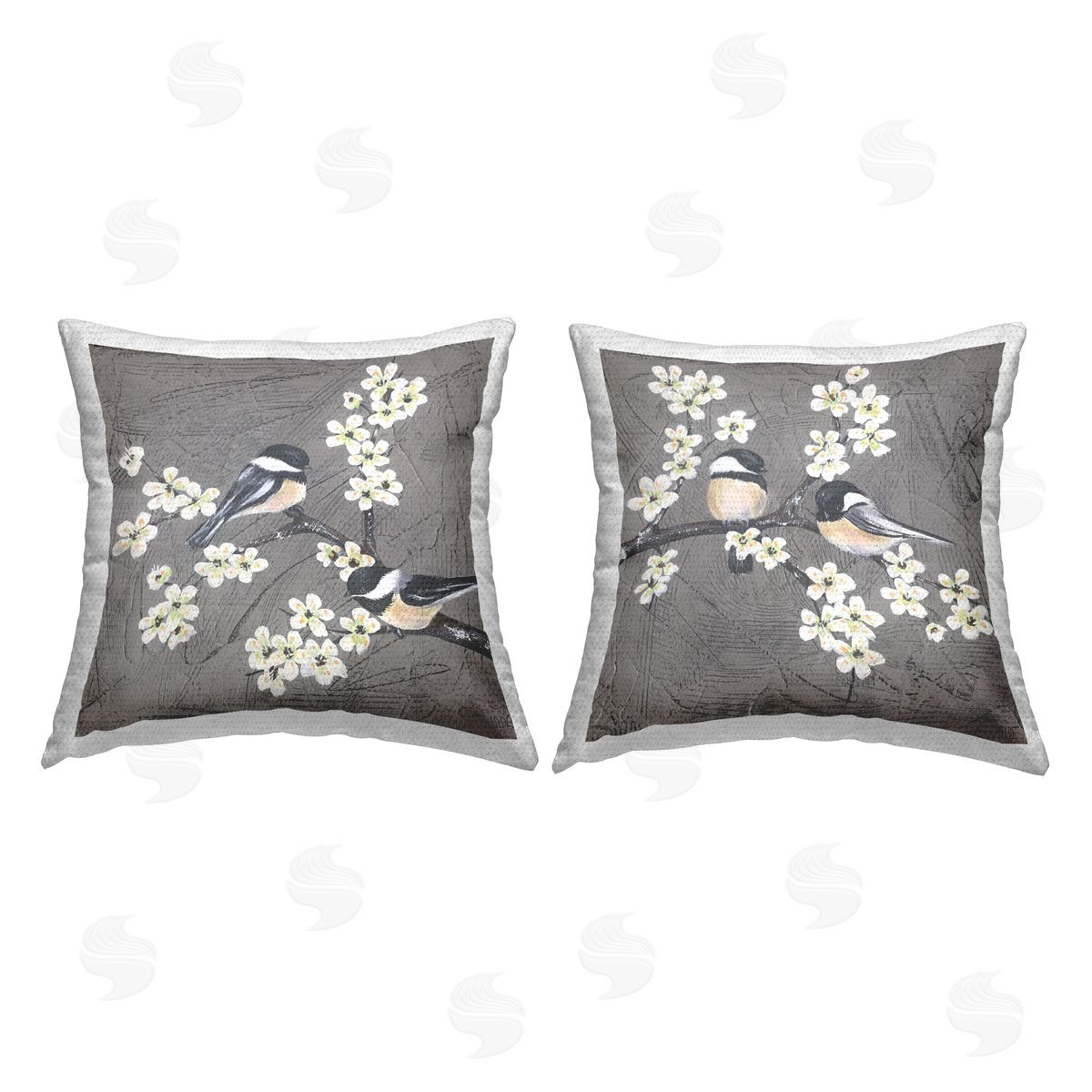 Stupell Studio Chickadee Birds Flowering Branch Outdoor Quick-Dry Polyester Printed Throw Pillow