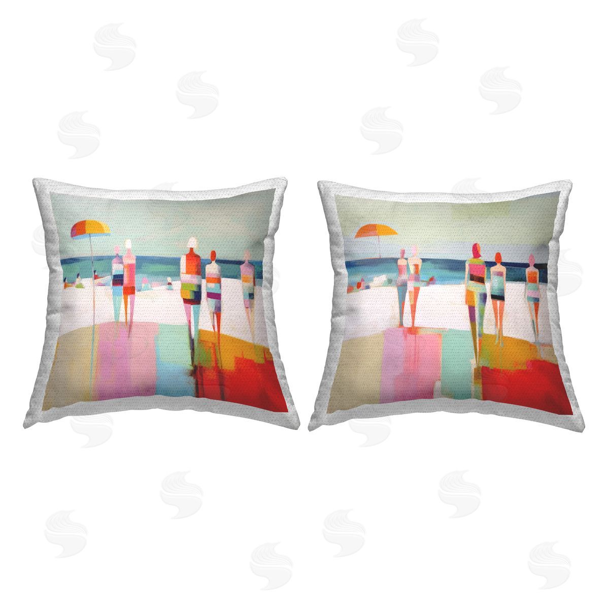 Stupell Studio Abstract Beach Goers  Outdoor Quick-Dry Polyester Printed Throw Pillow