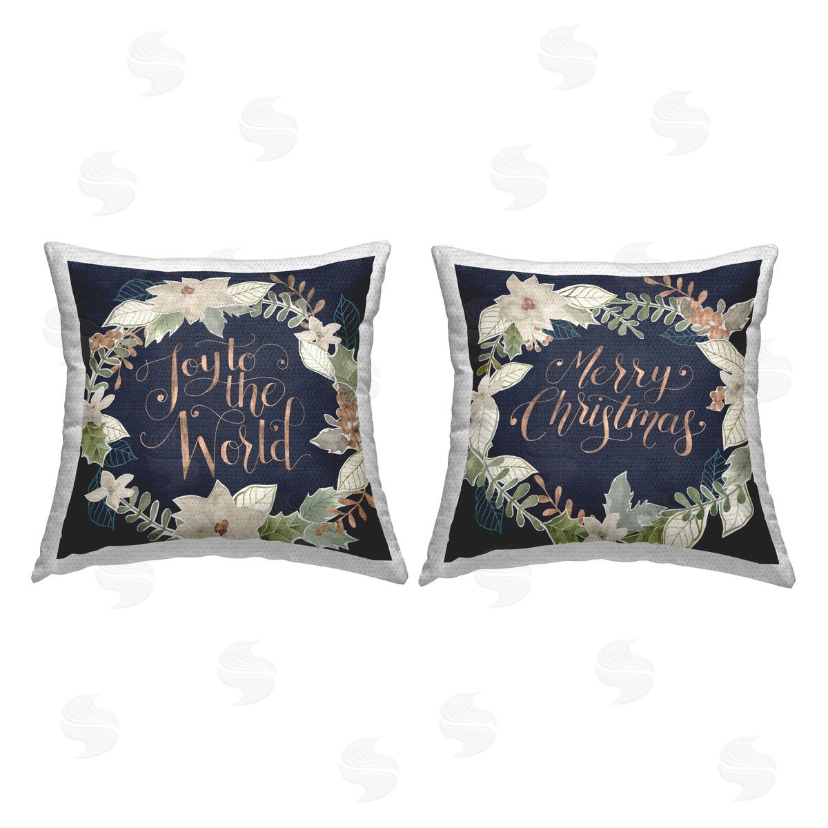 Grace Popp Merry Christmas Joy Poinsettia Wreath Outdoor Quick-Dry Polyester Printed Throw Pillow