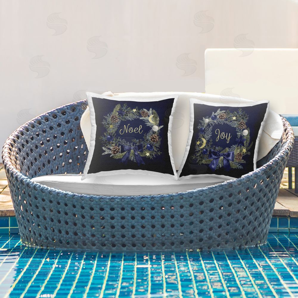 Victoria Barnes Noel Joy Balsam Wreath Pinecones Outdoor Quick-Dry Polyester Printed Throw Pillow in Back Yard