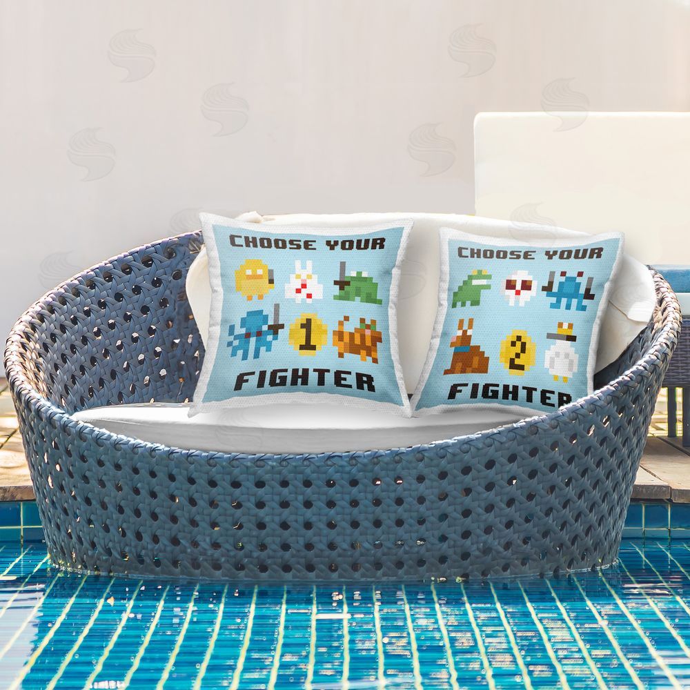 June Erica Vess Choose Your Fighter Game Outdoor Quick-Dry Polyester Printed Throw Pillow in Back Yard