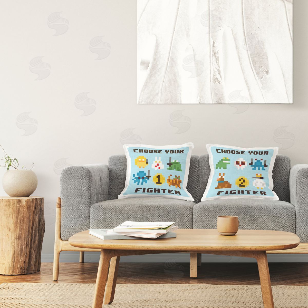 June Erica Vess Choose Your Fighter Game Printed Plush Polyester Throw Pillow