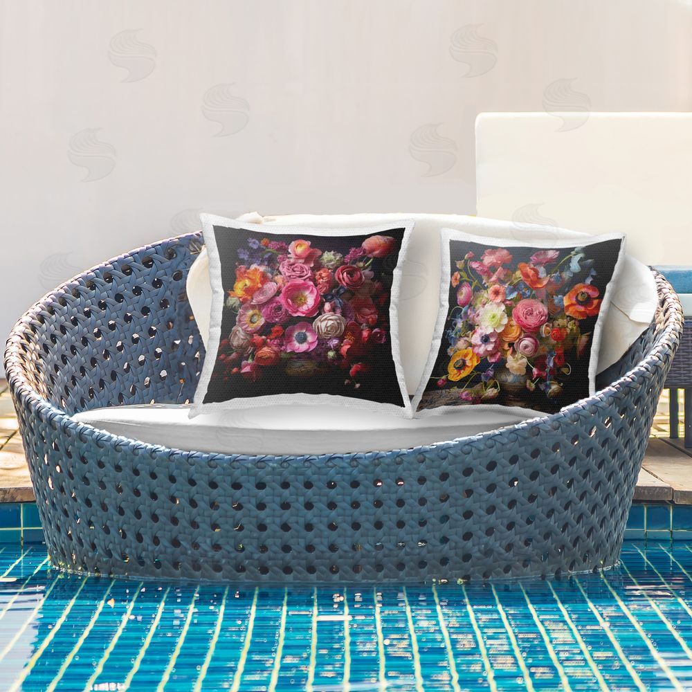 Lazar Studio Stunning Still Life Floral Arrangement Outdoor Quick-Dry Polyester Printed Throw Pillow in Back Yard