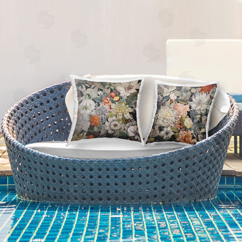 Lazar Studio Striking Botanical Floral  Outdoor Quick-Dry Polyester Printed Throw Pillow in Back Yard