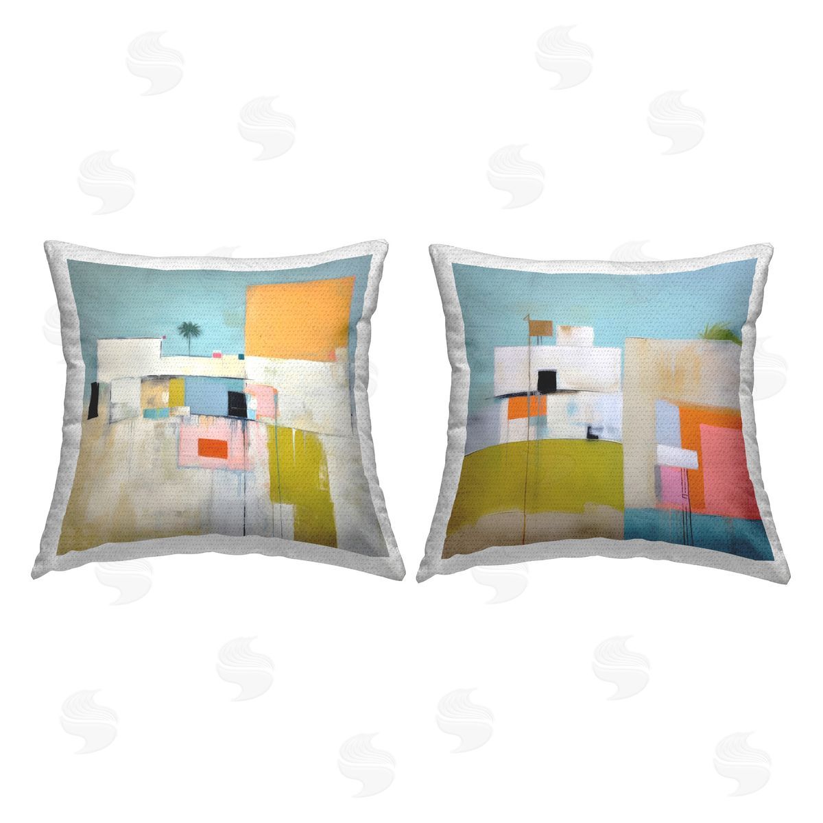 Irena Orlov Abstract Square Block Apartment  Outdoor Quick-Dry Polyester Printed Throw Pillow