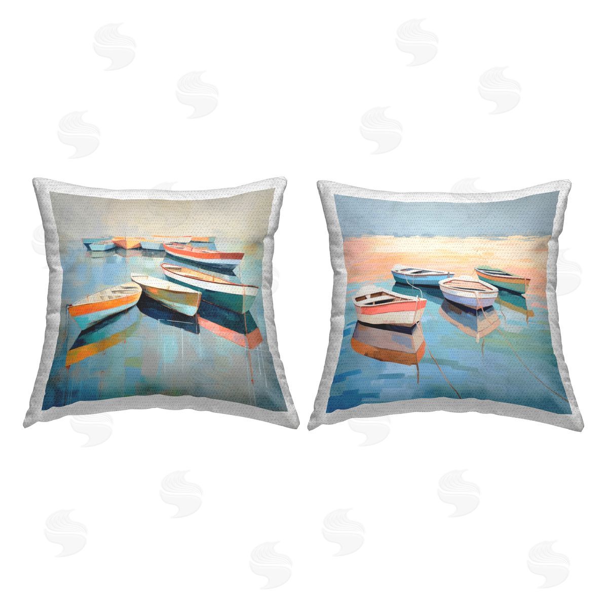 Irena Orlov Reflecting Boats on Shore Outdoor Quick-Dry Polyester Printed Throw Pillow