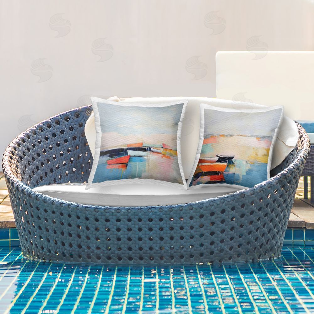 Irena Orlov Abstract Boat Reflections Outdoor Quick-Dry Polyester Printed Throw Pillow in Back Yard
