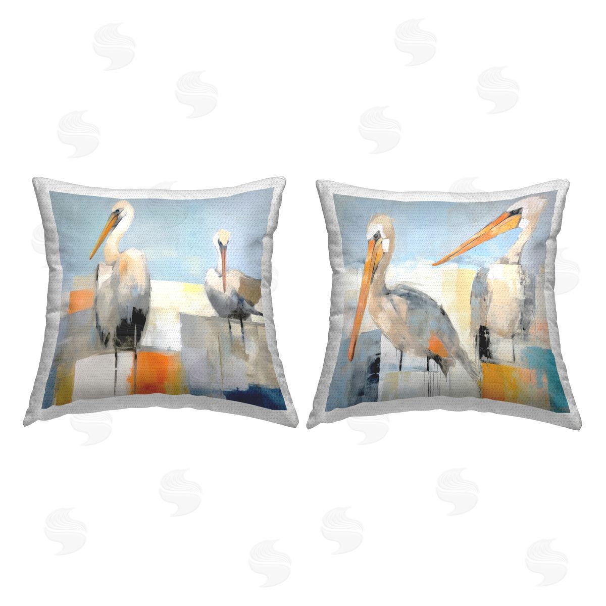 Irena Orlov Abstract Color Block Pelican Pair Outdoor Quick-Dry Polyester Printed Throw Pillow