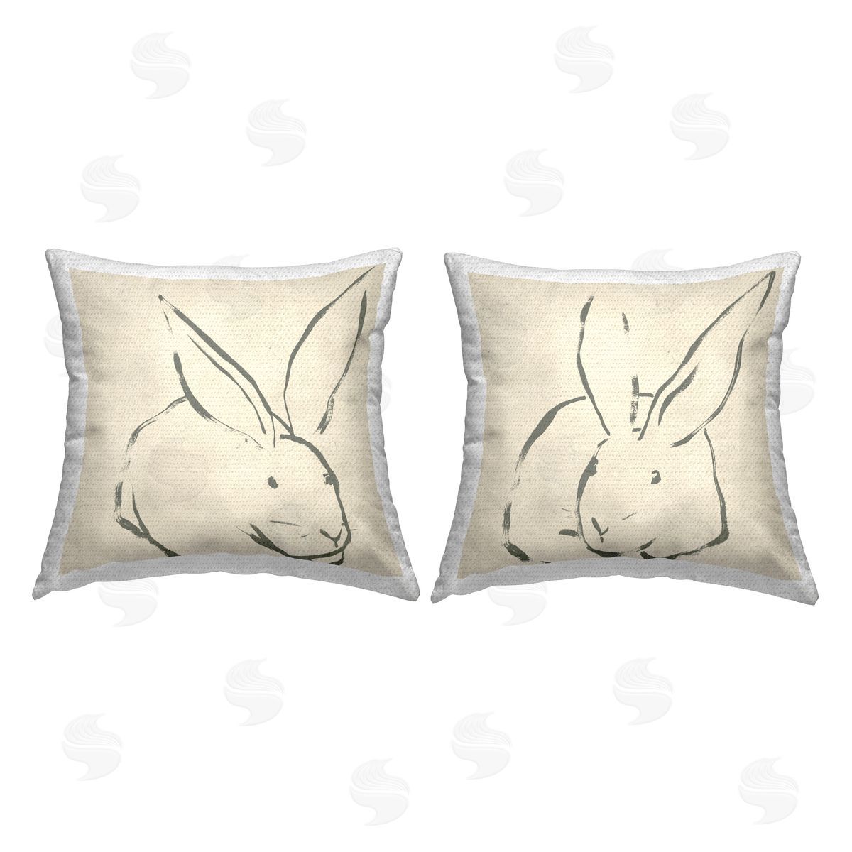 June Erica Vess Minimalist Resting Rabbit Line Drawing Outdoor Quick-Dry Polyester Printed Throw Pillow