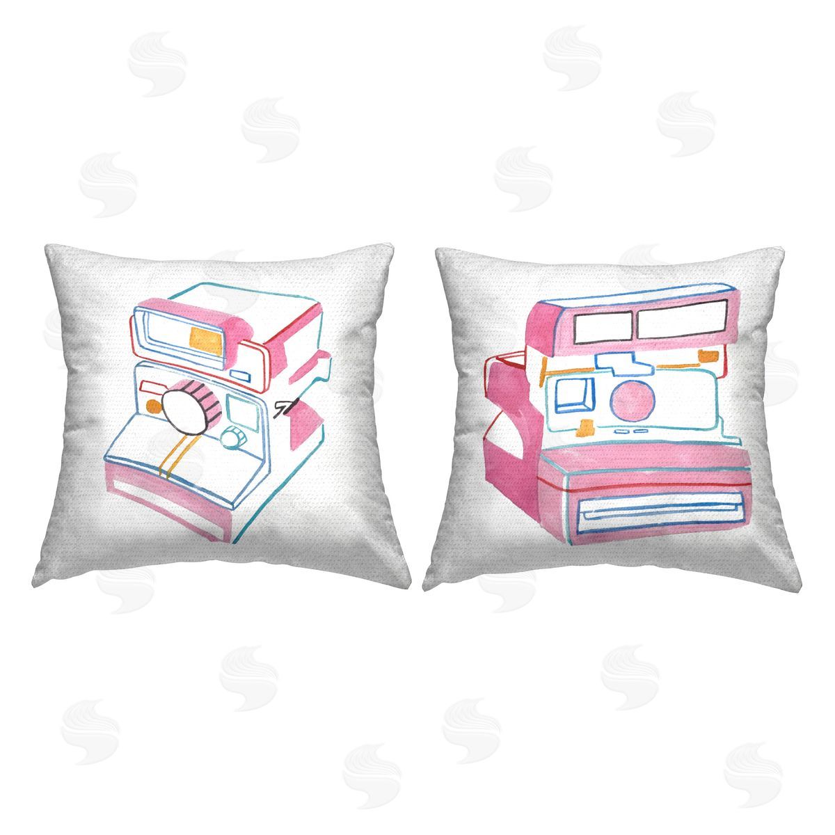 Melissa Wang Hand Drawn Vintage Camera Outdoor Quick-Dry Polyester Printed Throw Pillow