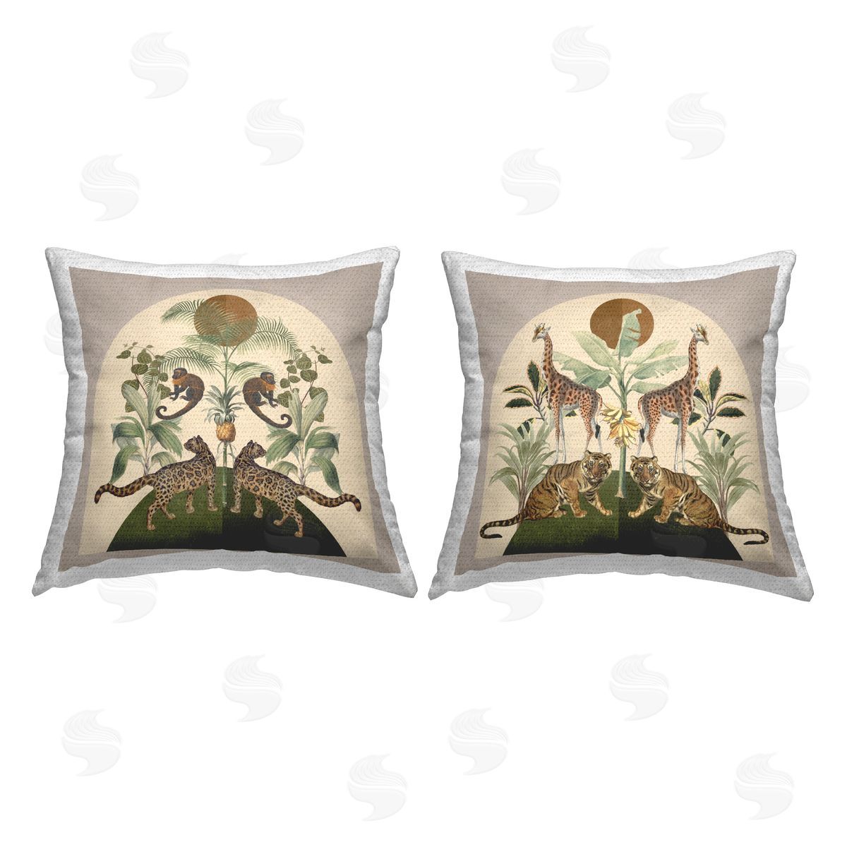 Victoria Barnes Jungle Animals Foliage Illustration Outdoor Quick-Dry Polyester Printed Throw Pillow