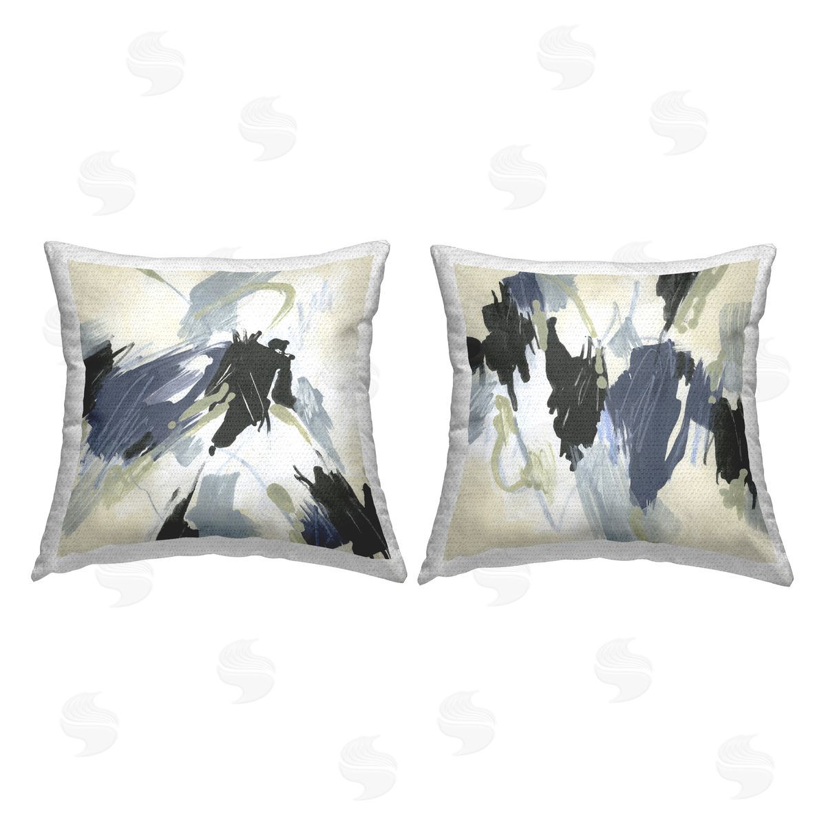 June Erica Vess Muted Blue Green Abstract Patches  Outdoor Quick-Dry Polyester Printed Throw Pillow