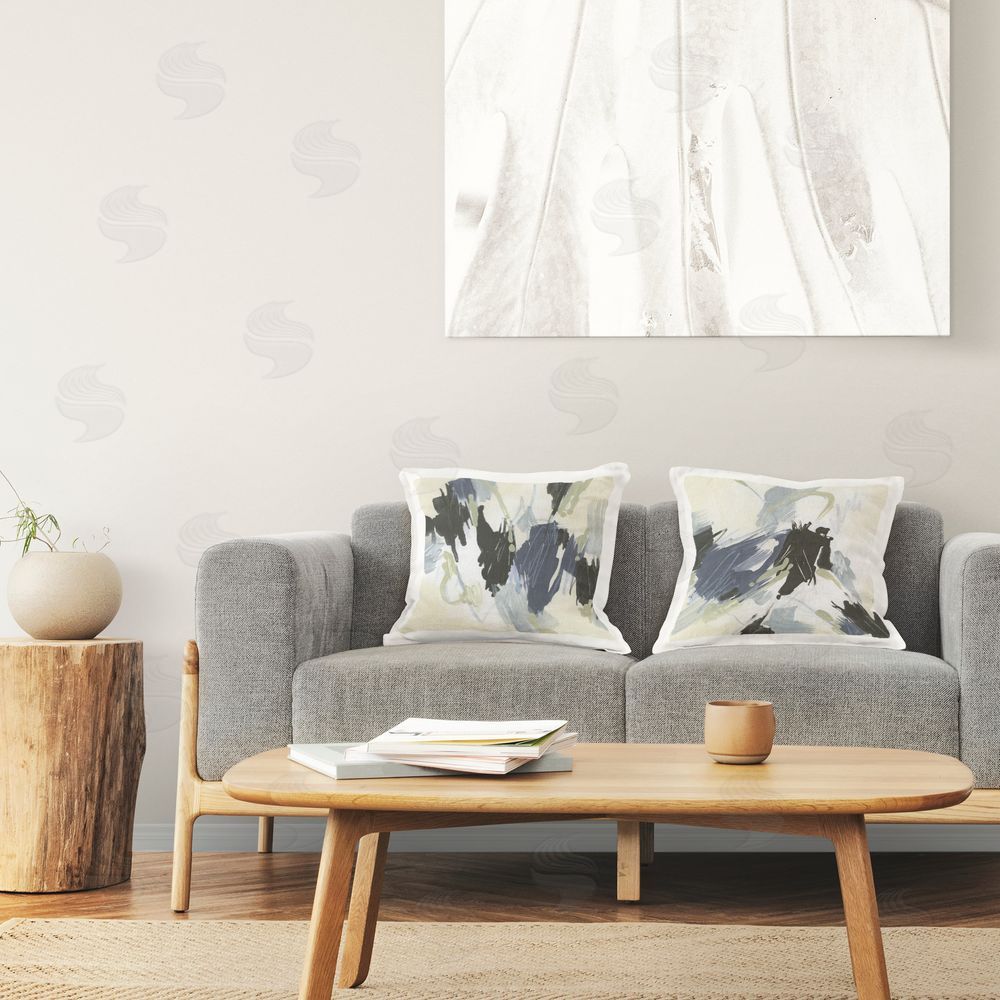 June Erica Vess Muted Blue Green Abstract Patches  Printed Plush Polyester Throw Pillow On Chair