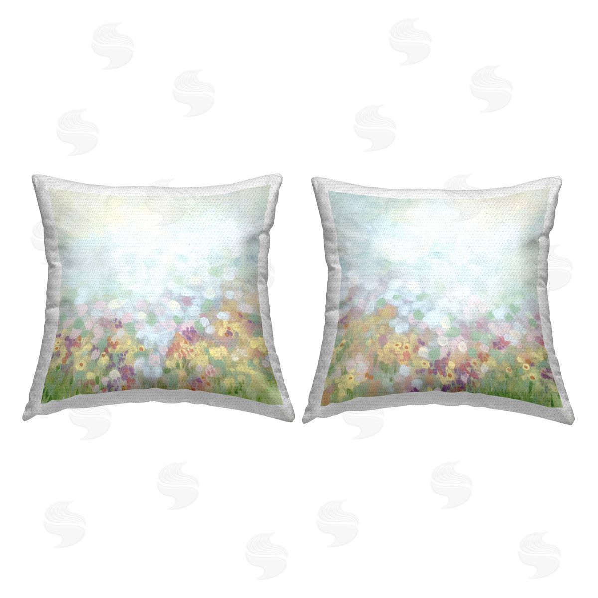 June Erica Vess Pastel Spring Flower Field  Outdoor Quick-Dry Polyester Printed Throw Pillow
