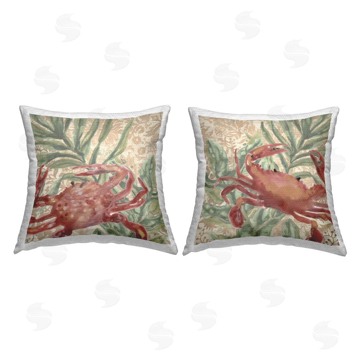 June Erica Vess Red Crab & Seaweed  Outdoor Quick-Dry Polyester Printed Throw Pillow