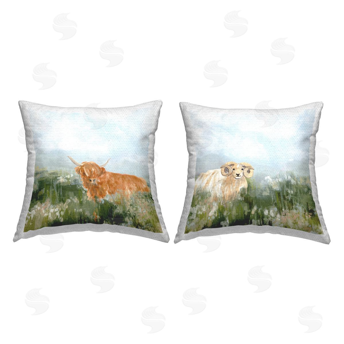 June Erica Vess Grazing Cattle & Ram Outdoor Quick-Dry Polyester Printed Throw Pillow