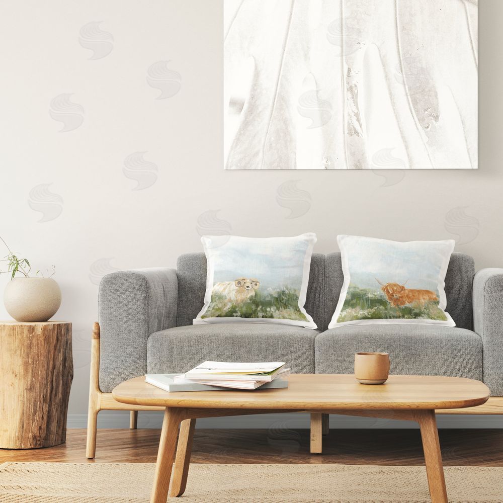 June Erica Vess Grazing Cattle & Ram Printed Plush Polyester Throw Pillow On Chair