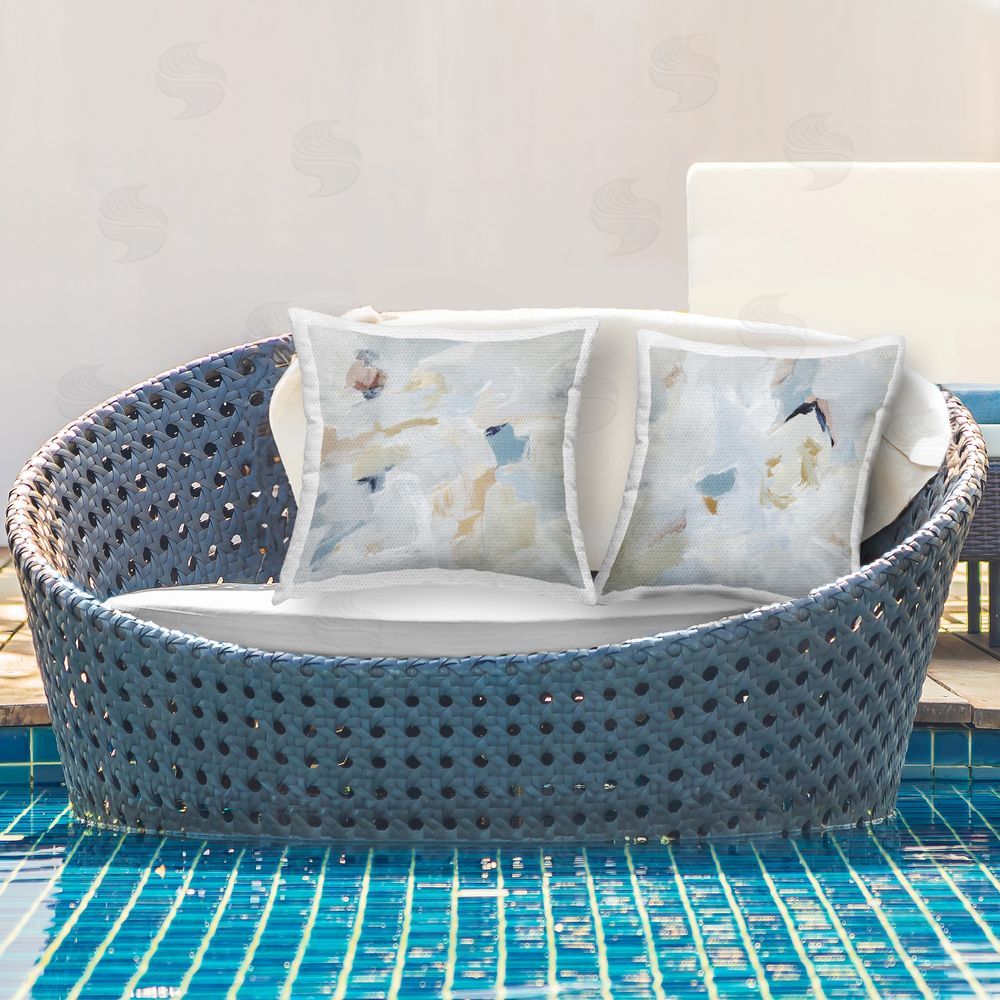 Victoria Barnes Abstract Hint of Blue Clouds Outdoor Quick-Dry Polyester Printed Throw Pillow in Back Yard