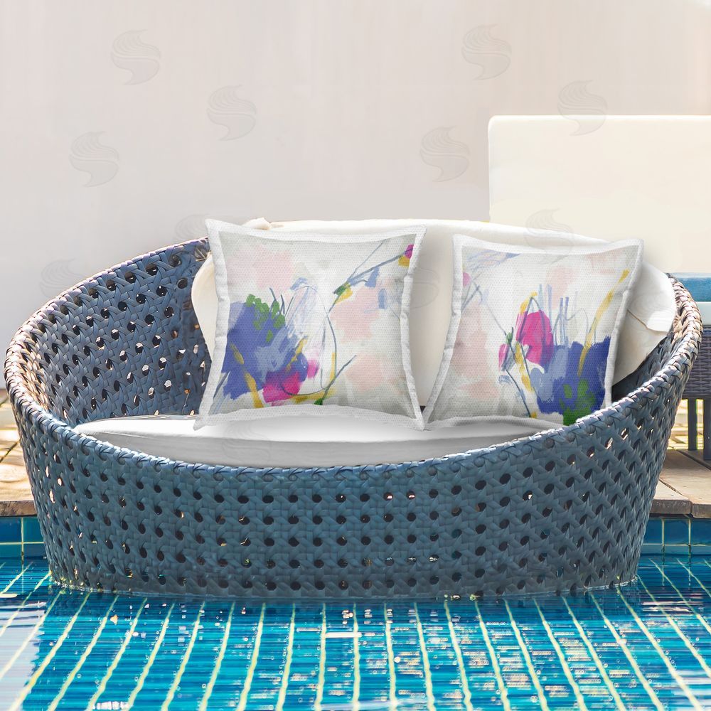 June Erica Vess Pink Blue Pop Abstract Outdoor Quick-Dry Polyester Printed Throw Pillow in Back Yard