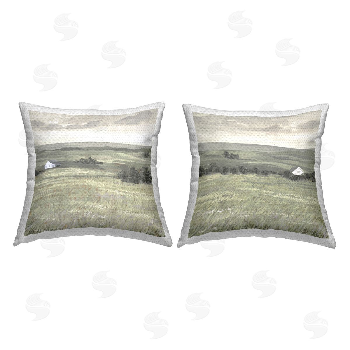 Victoria Borges Traditional Distant Farmhouse Field  Outdoor Quick-Dry Polyester Printed Throw Pillow