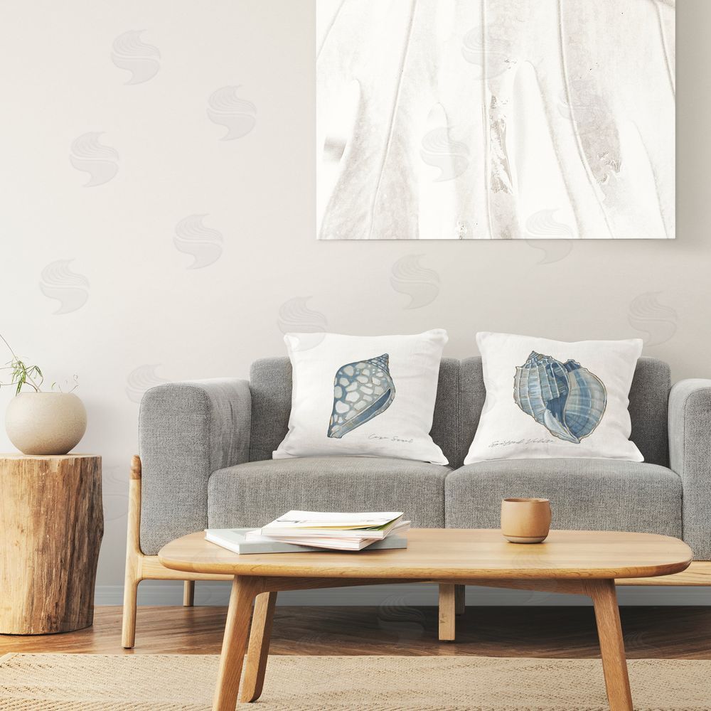 Carol Robinson Spotted Blue Seashells Printed Plush Polyester Throw Pillow On Chair