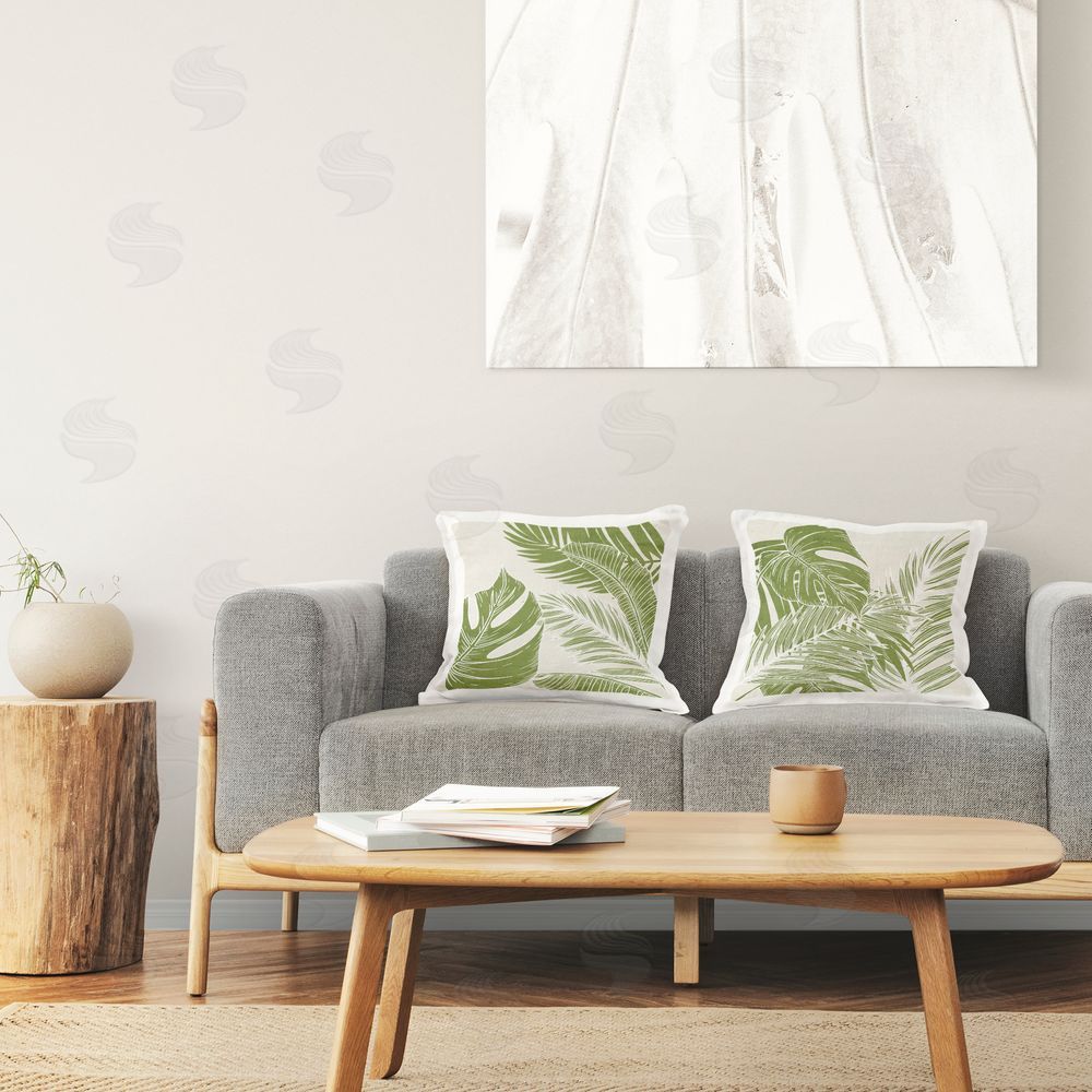 Kim Allen Overlapping Palm Leaves Printed Plush Polyester Throw Pillow On Chair