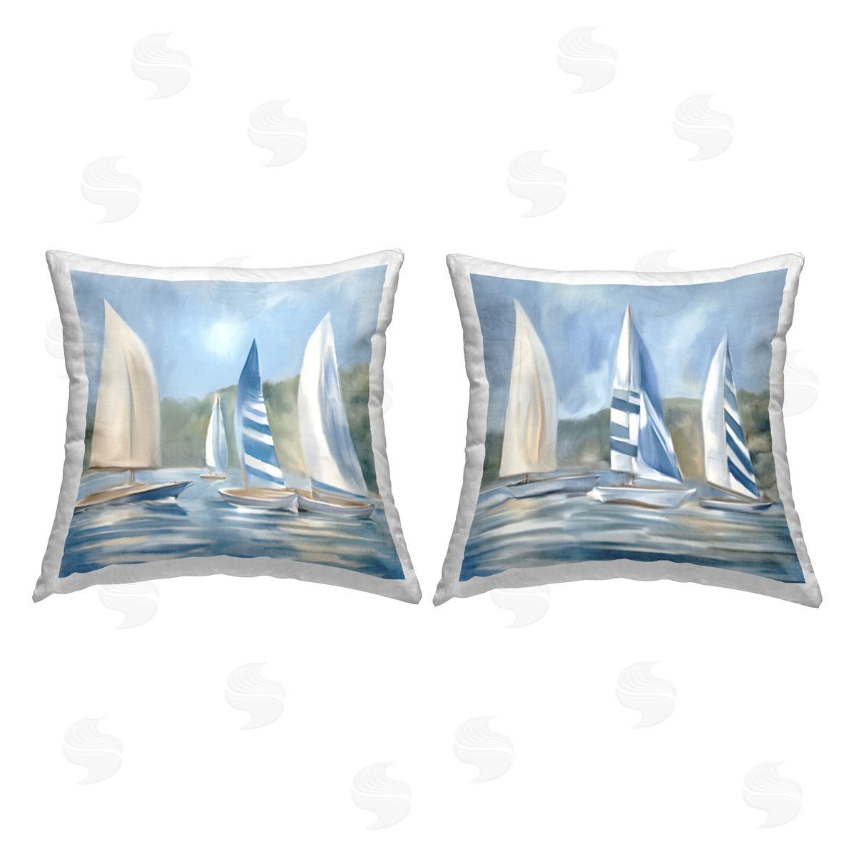 Kim Allen Sailing Striped Boats Printed Plush Polyester Throw Pillow