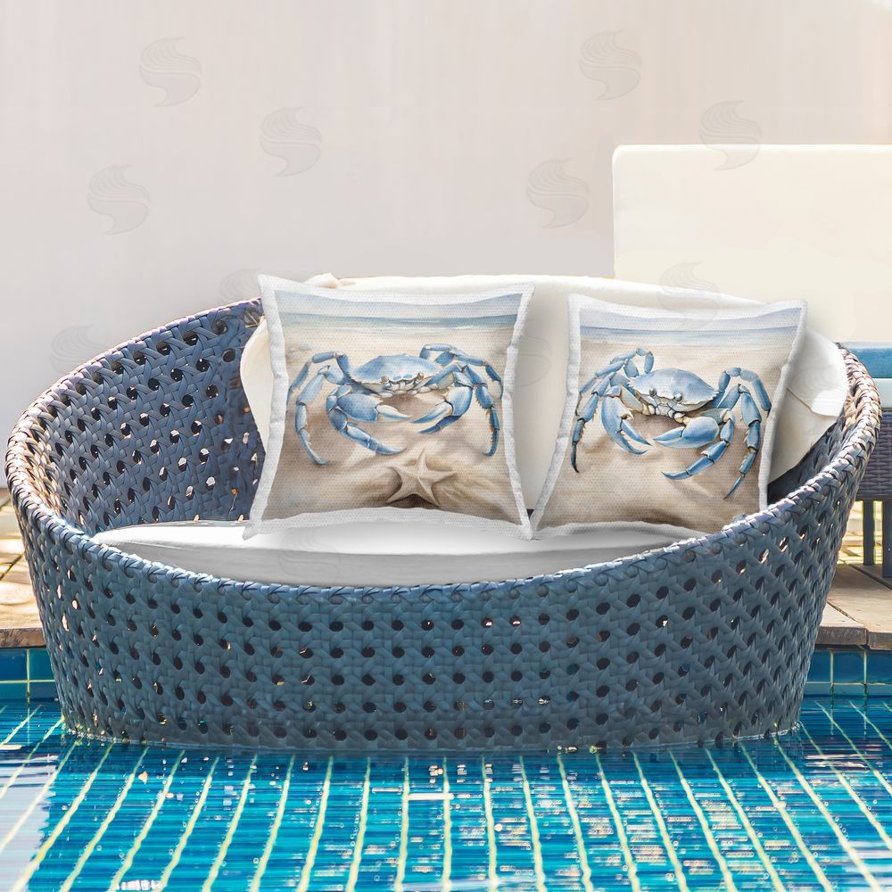 Kim Allen Blue Crab on Shore Outdoor Quick-Dry Polyester Printed Throw Pillow in Back Yard