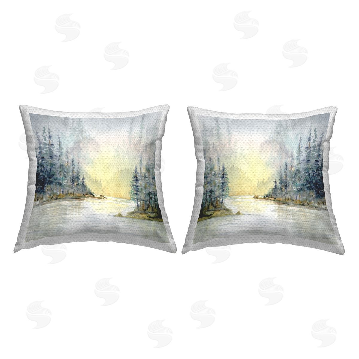 Paul Brent Distant Deer Bear Pine Trees Outdoor Quick-Dry Polyester Printed Throw Pillow