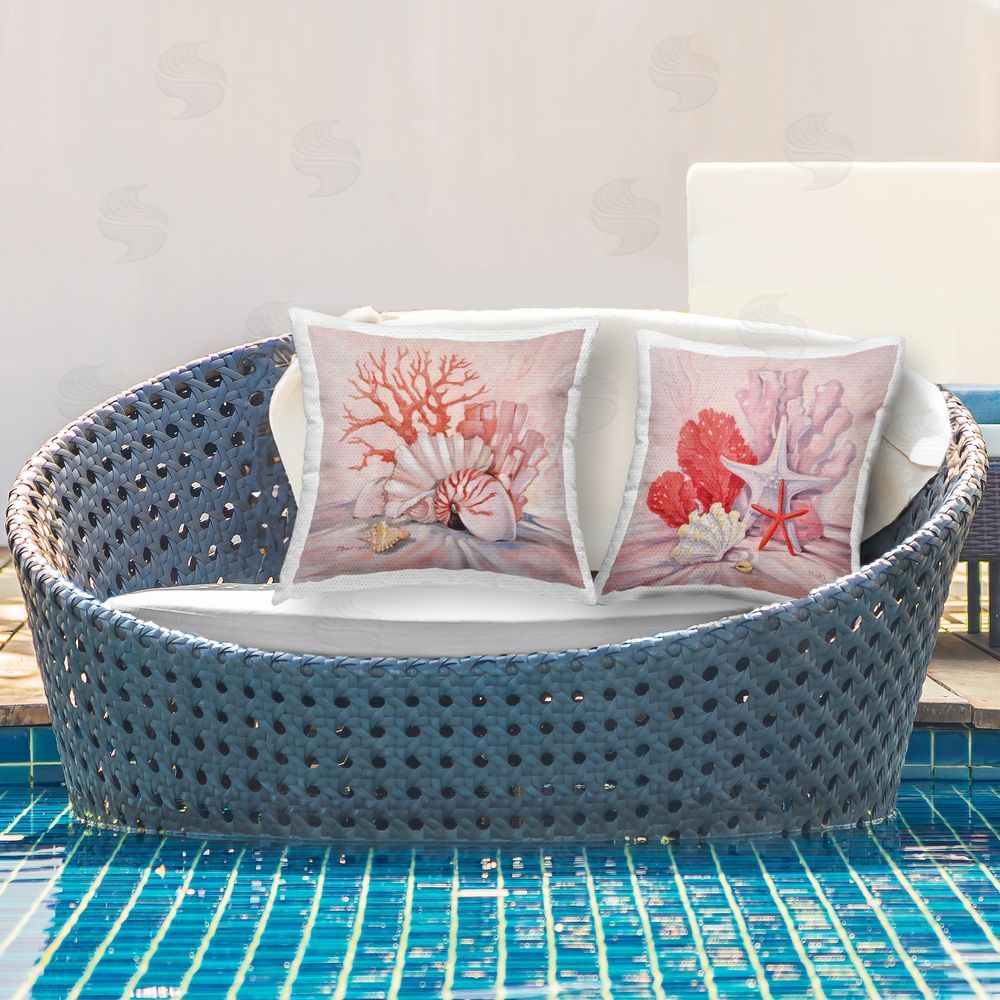 Paul Brent Pink Coral Still Life  Outdoor Quick-Dry Polyester Printed Throw Pillow in Back Yard
