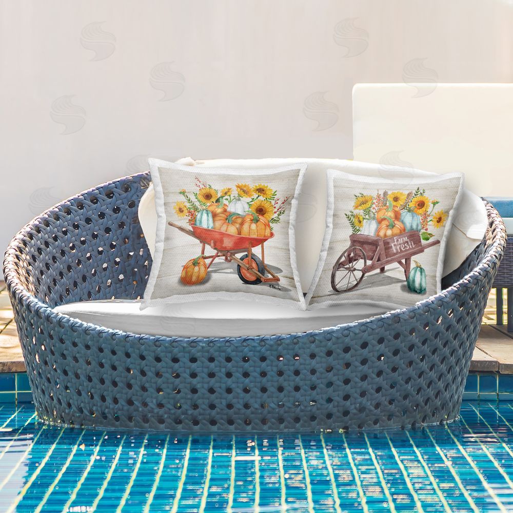 Paul Brent Fall Harvest Wagons Outdoor Quick-Dry Polyester Printed Throw Pillow in Back Yard
