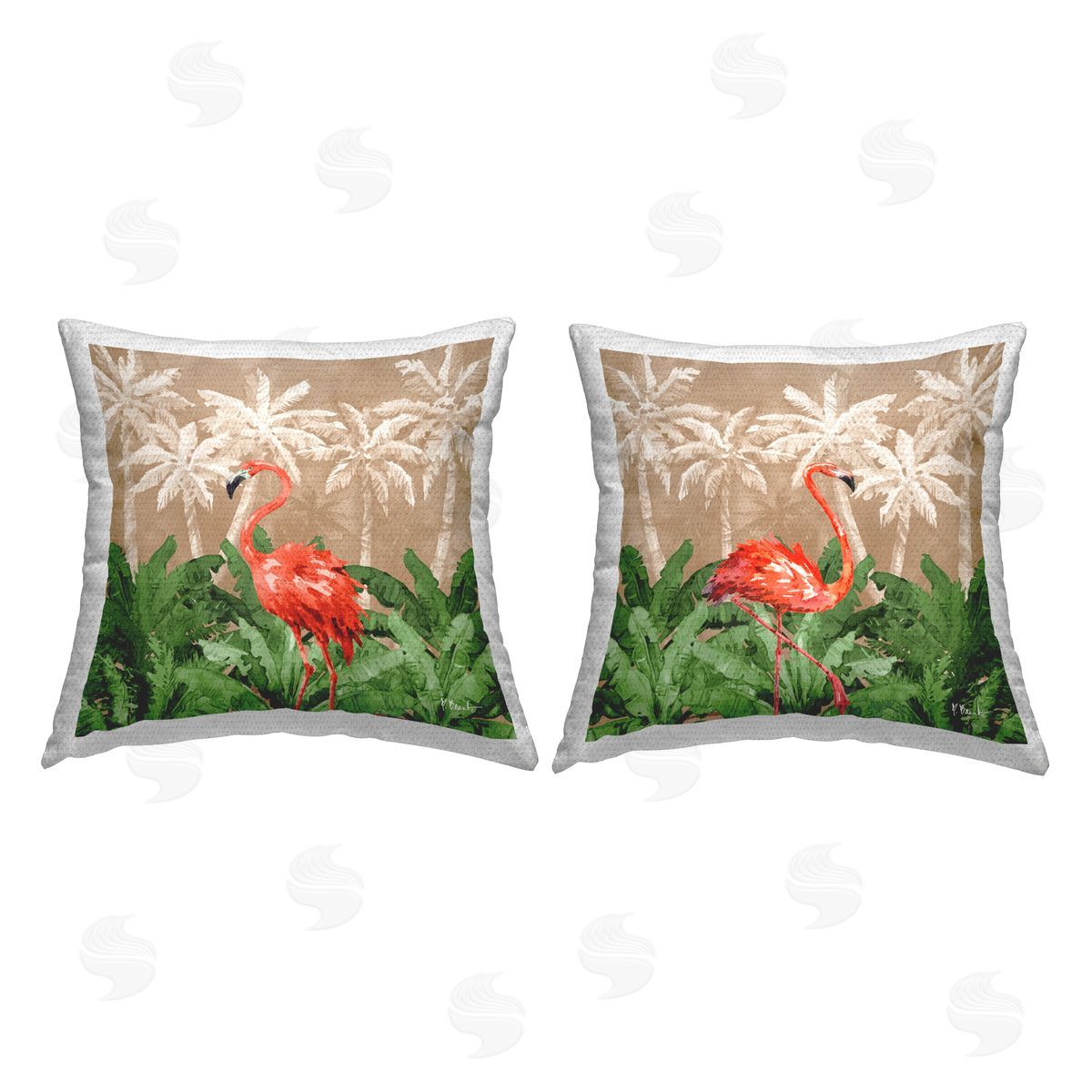 Paul Brent Flamingoes in the Jungle  Outdoor Quick-Dry Polyester Printed Throw Pillow