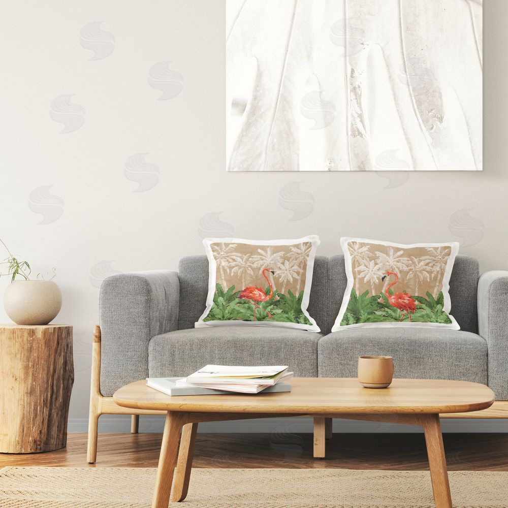 Paul Brent Flamingoes in the Jungle  Printed Plush Polyester Throw Pillow On Chair