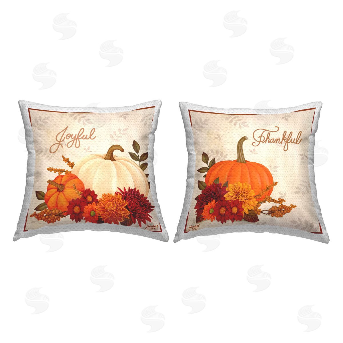 Mardell Schuster Joyful Thankful Sentiment Pumpkin  Outdoor Quick-Dry Polyester Printed Throw Pillow