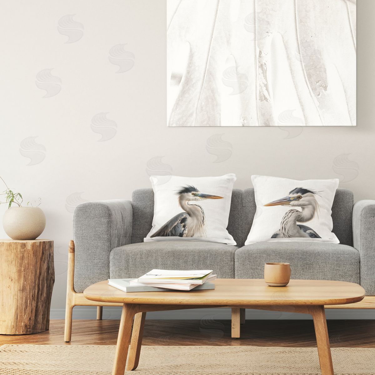 RB Young Heron Birds Printed Plush Polyester Throw Pillow