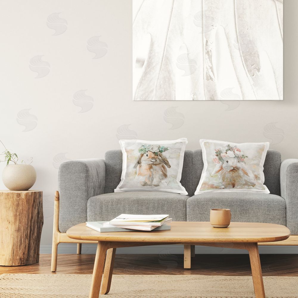 Stellar Design Studio Soft Spring Floral Bunnies Printed Plush Polyester Throw Pillow On Chair