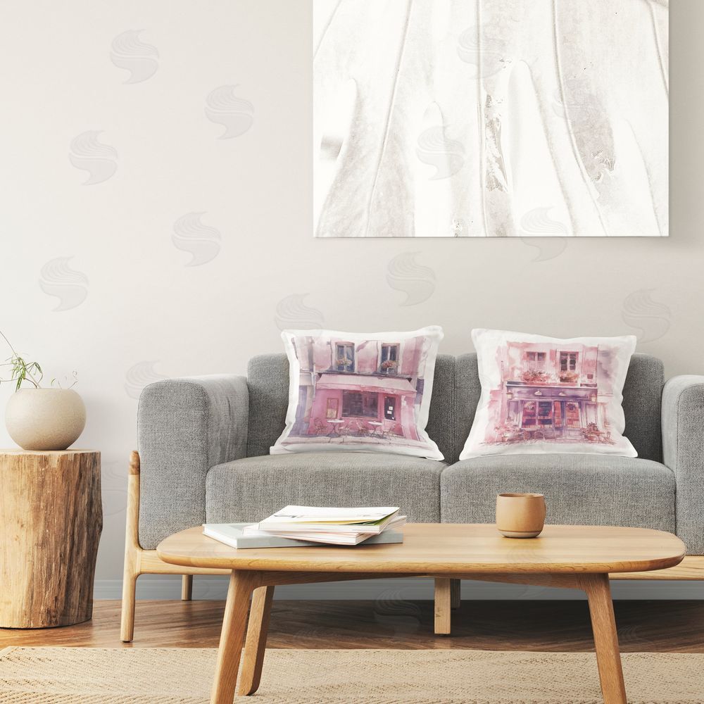 Steve Hunziker Blush Pink Bistro Printed Plush Polyester Throw Pillow On Chair