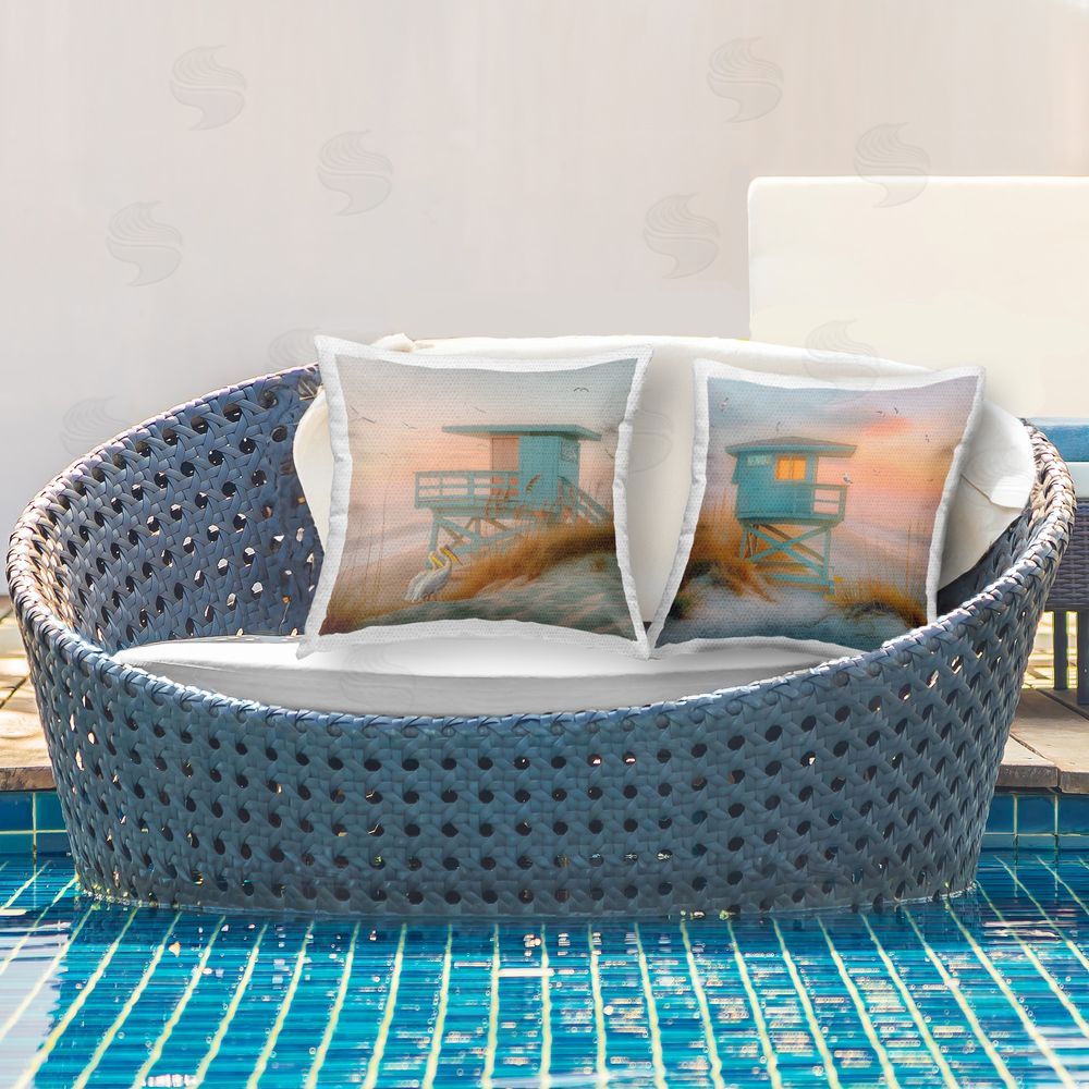 Steve Hunziker Pastel Coastal Charm Outdoor Quick-Dry Polyester Printed Throw Pillow in Back Yard