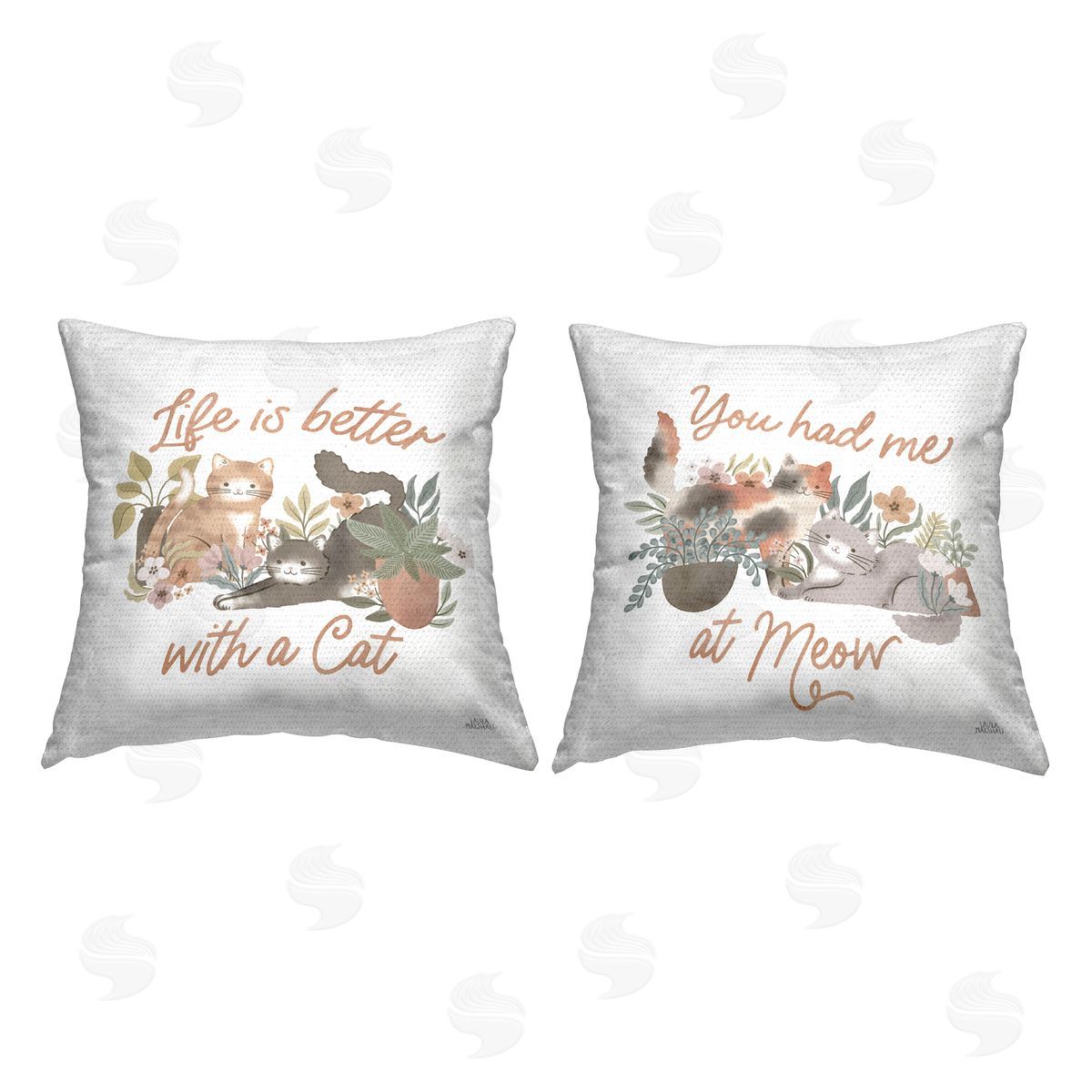 Laura Marshall Garden Friends Cat Phrases Outdoor Quick-Dry Polyester Printed Throw Pillow